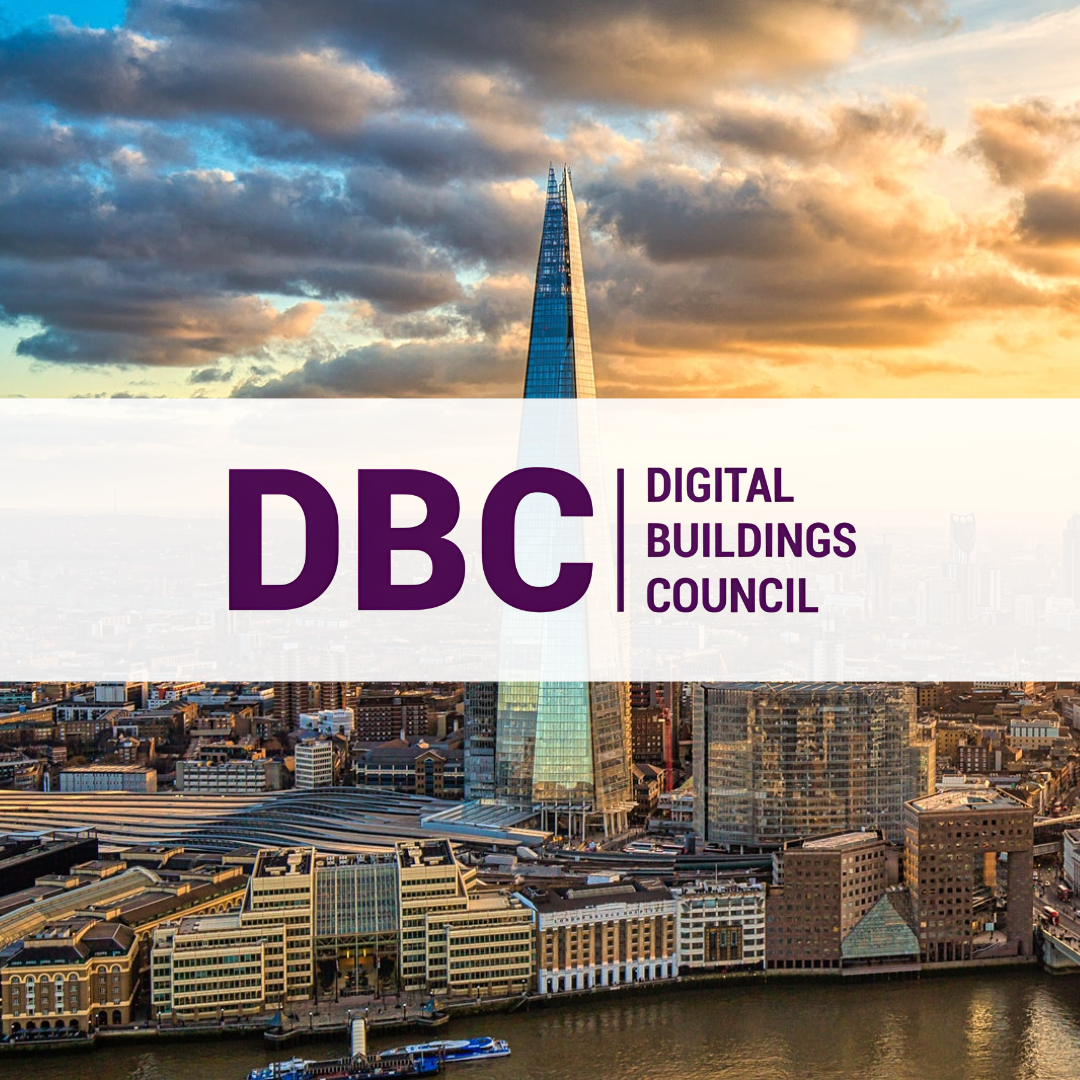 The Shard, a modern building, overlayed with the Digital Buildings Council logo. Click here for article