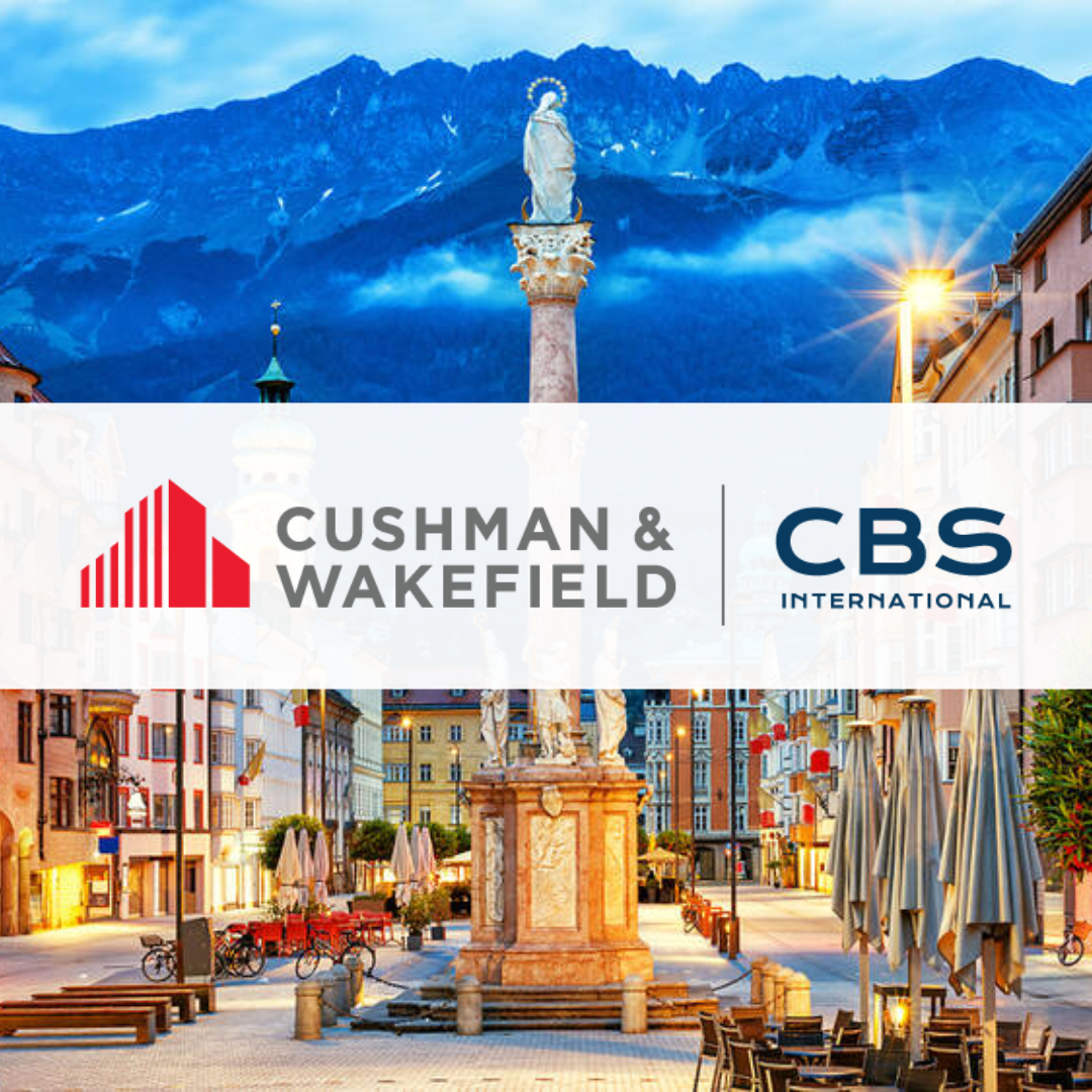 Austrian market, with the Cushman & Wakefield and CBS International logos overlaid, following their executive agreement
