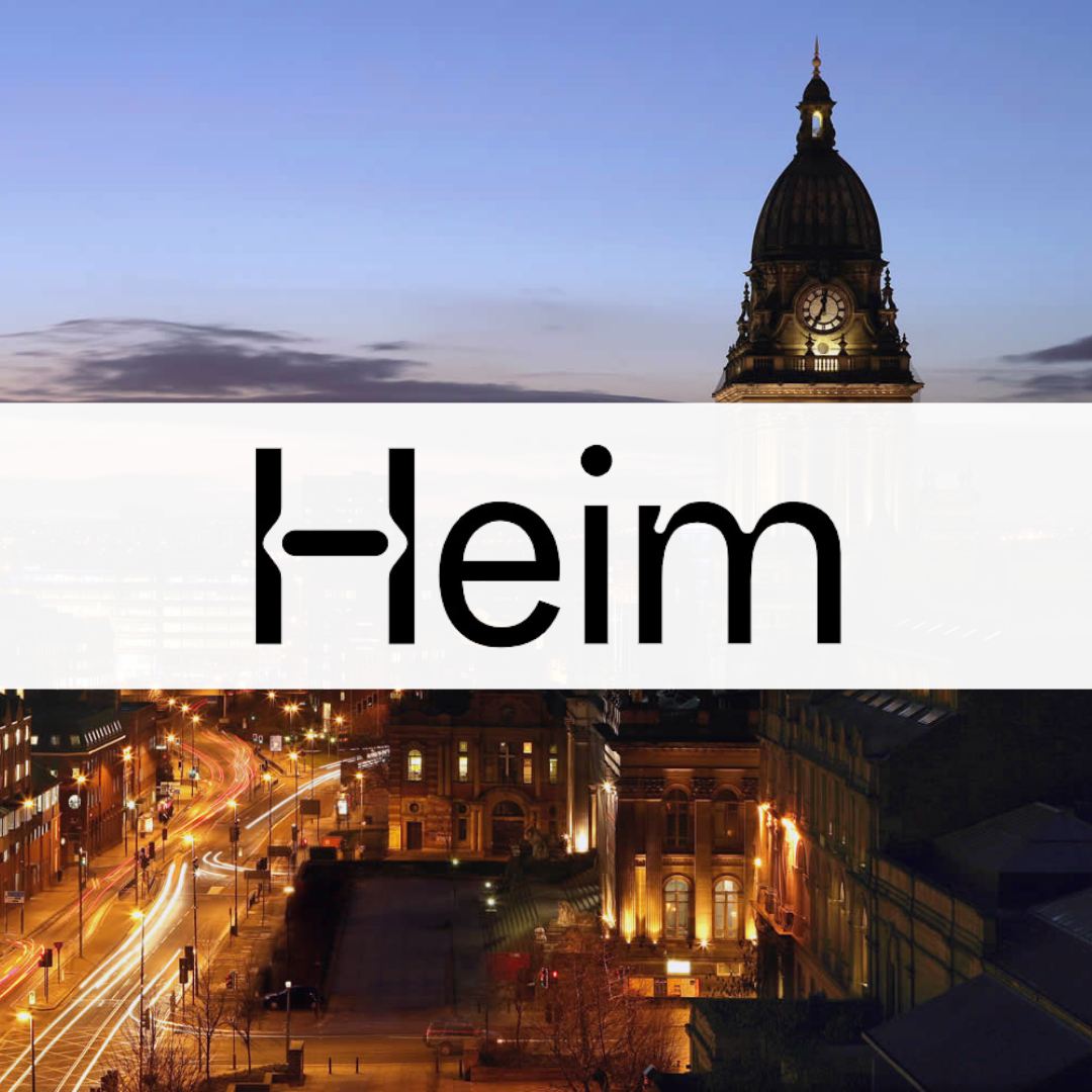 Leeds, UK, real estate with the Heim logo overlaid, following their entry into the UK