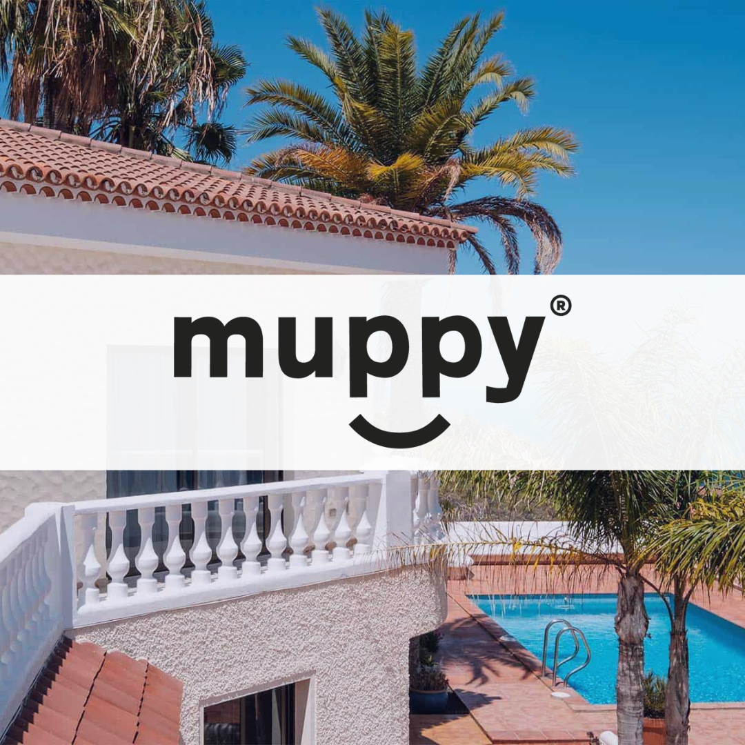 Spanish villa, a flexible rental property, with the Muppy logo overlaid, following their raise