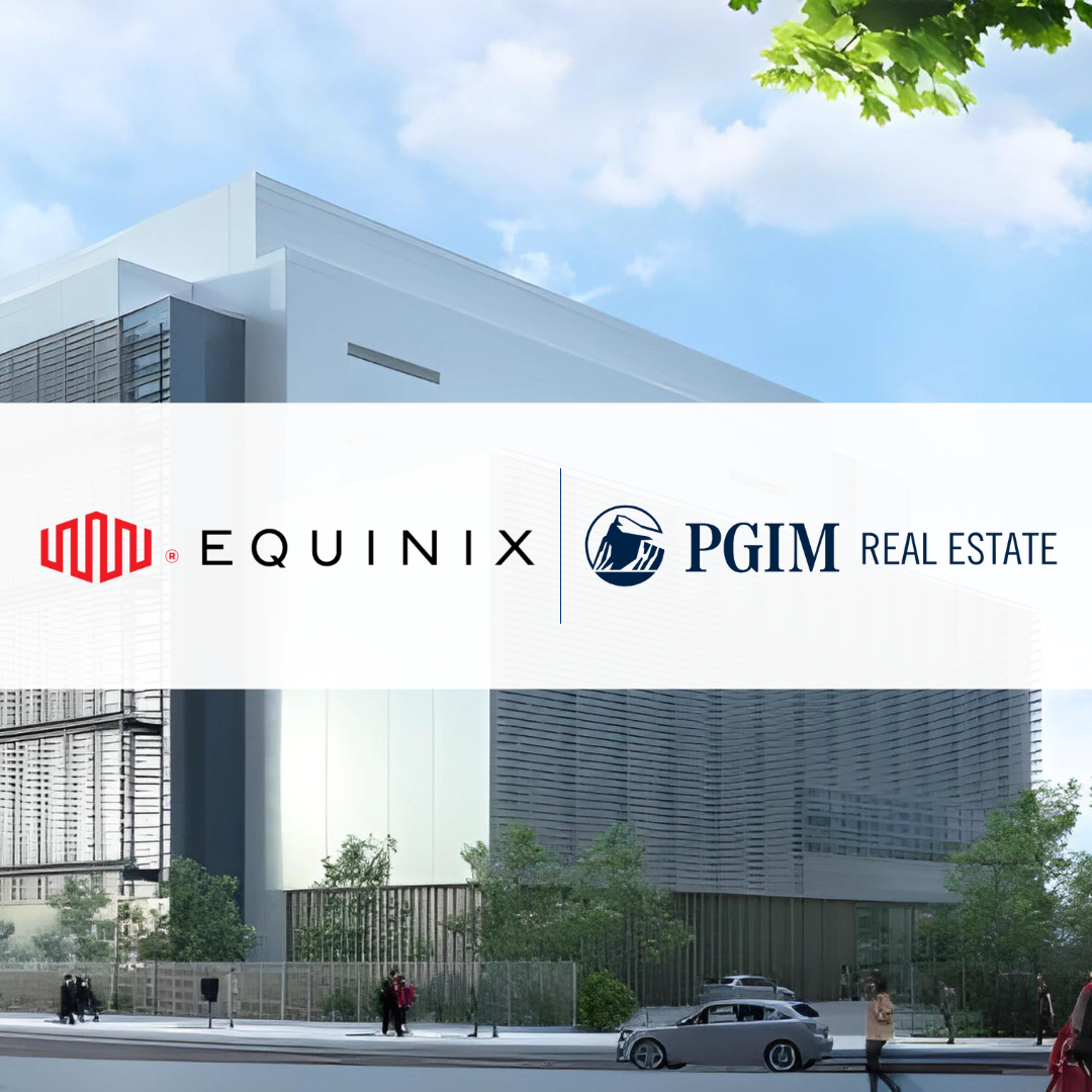 xSpace Data Centre, with Equinix and PGIM Real Estate logos overlayed, the two companies in the JV
