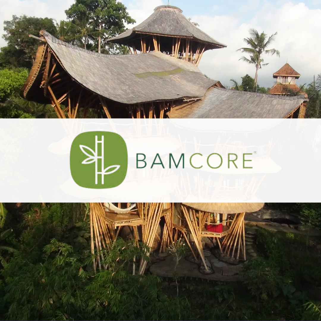 Real estate made from bamboo-based building materials, with the Bamcore logo