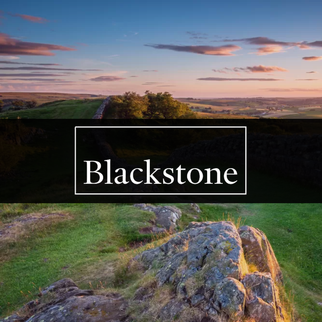 Hadrian's wall in Northumberland, where Blackstone (logo overlayed in the image) have bought land to build new data centre