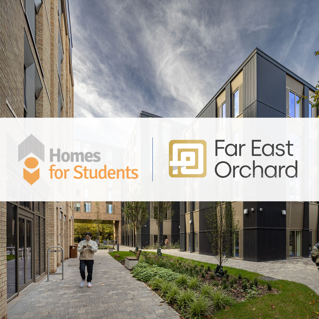 PBSA with the Homes For Students (HSF) and Far East Orchard Ltd logos overlaid