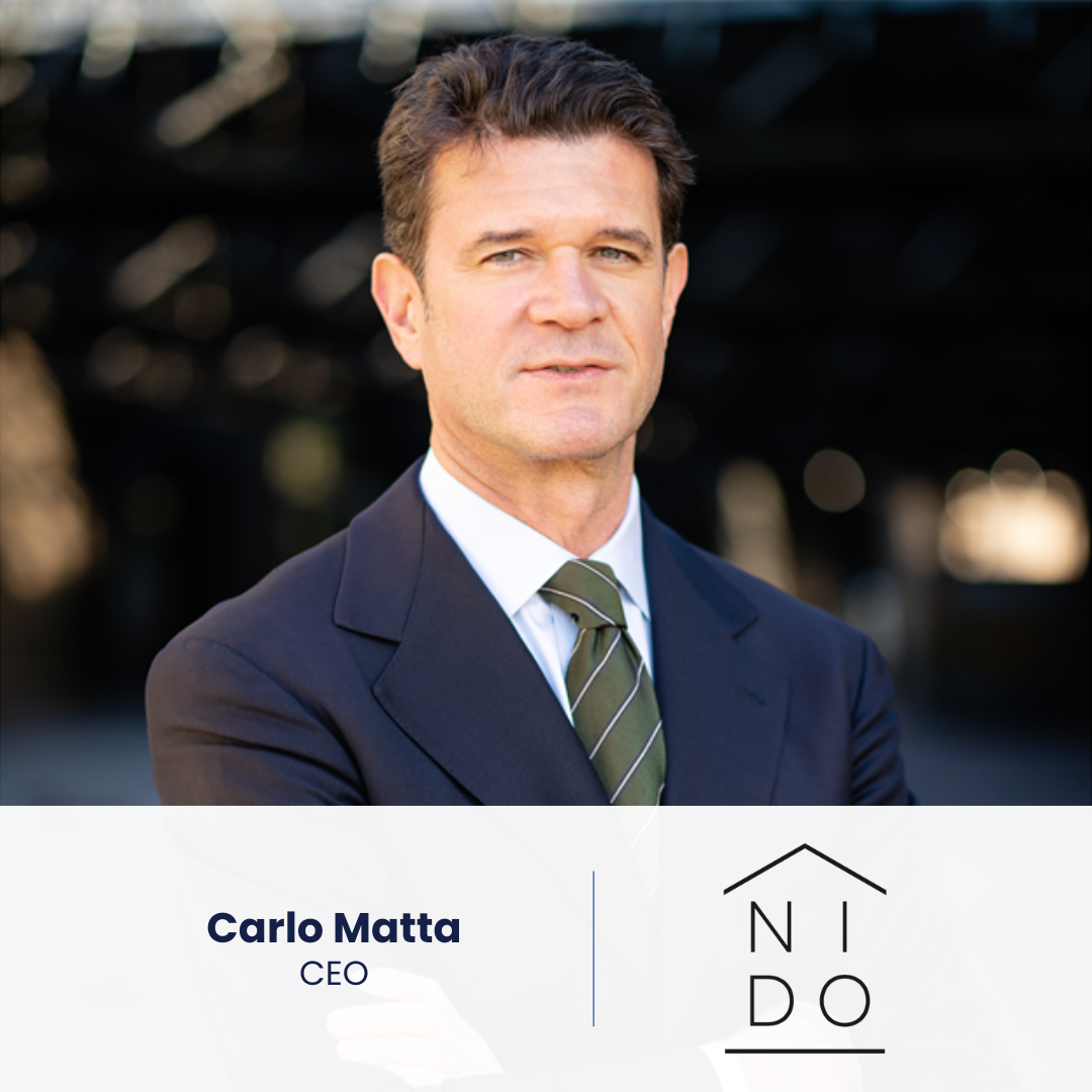Carlo Matta, the new CEO appointed at Nido, overlaid with the Nido logo. Click for article