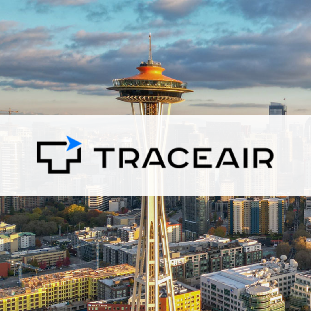 Seattle tower with the TraceAir logo overlaid, following a $25m raise