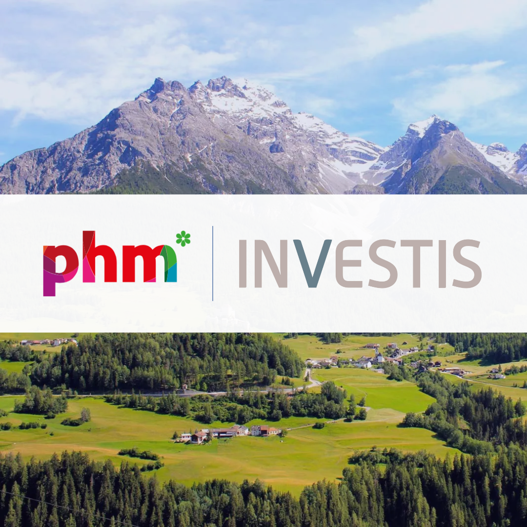 PHM and Investis logos over a picture of Switzerland, as PHM expands