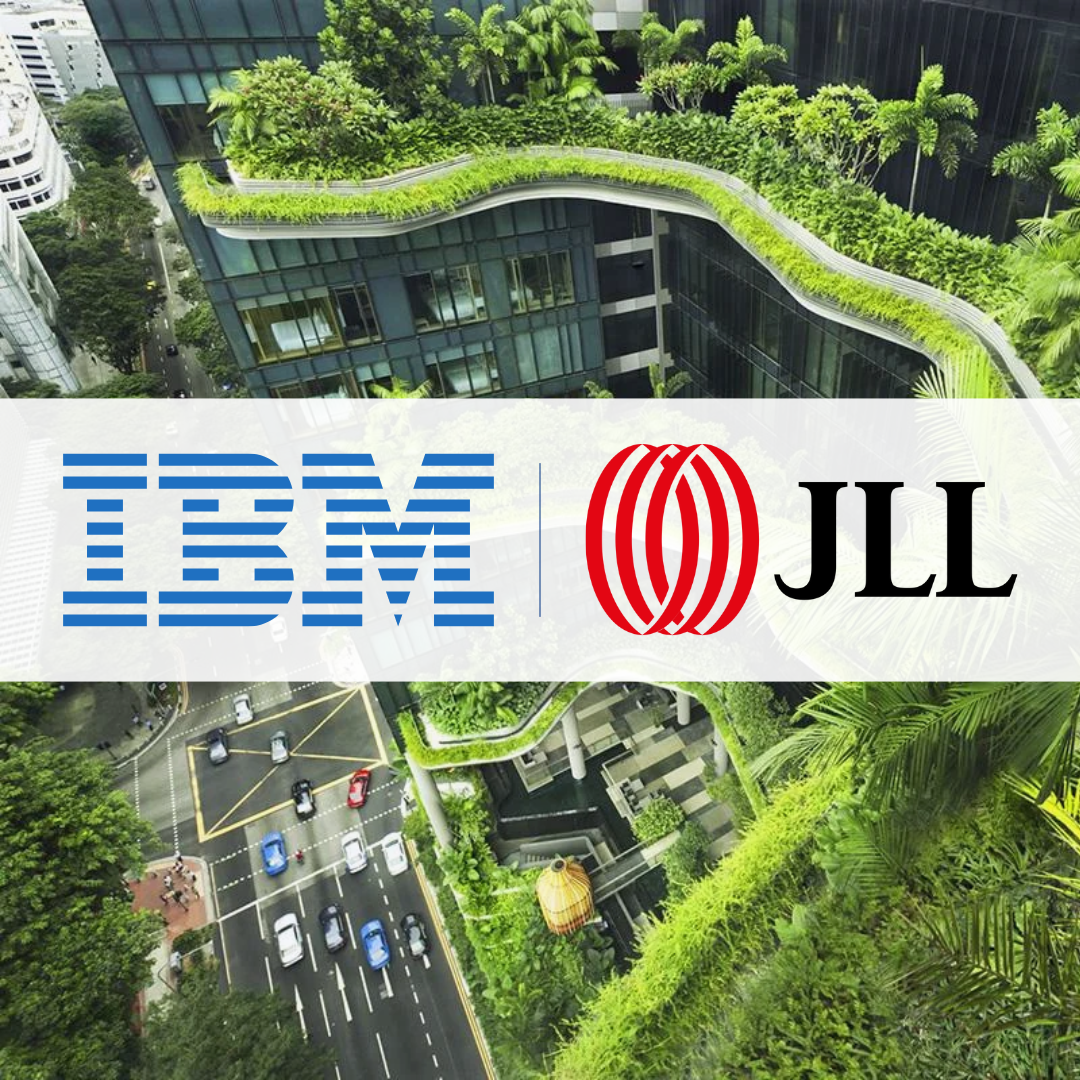 Sustainable commercial real estate (CRE) with IBM and JLL's logos overlaid