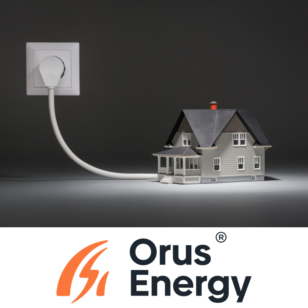 Electricity in real estate, with the Orus Energy logo overlaid, following their raise
