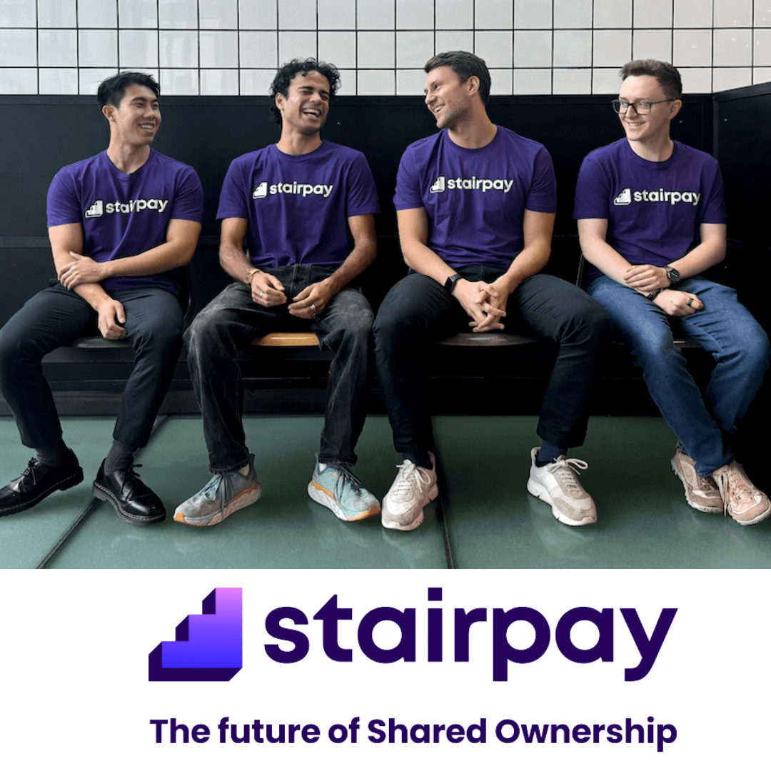 The UK-based Stairpay team, with their logo overlaid, following their £750,000 raise