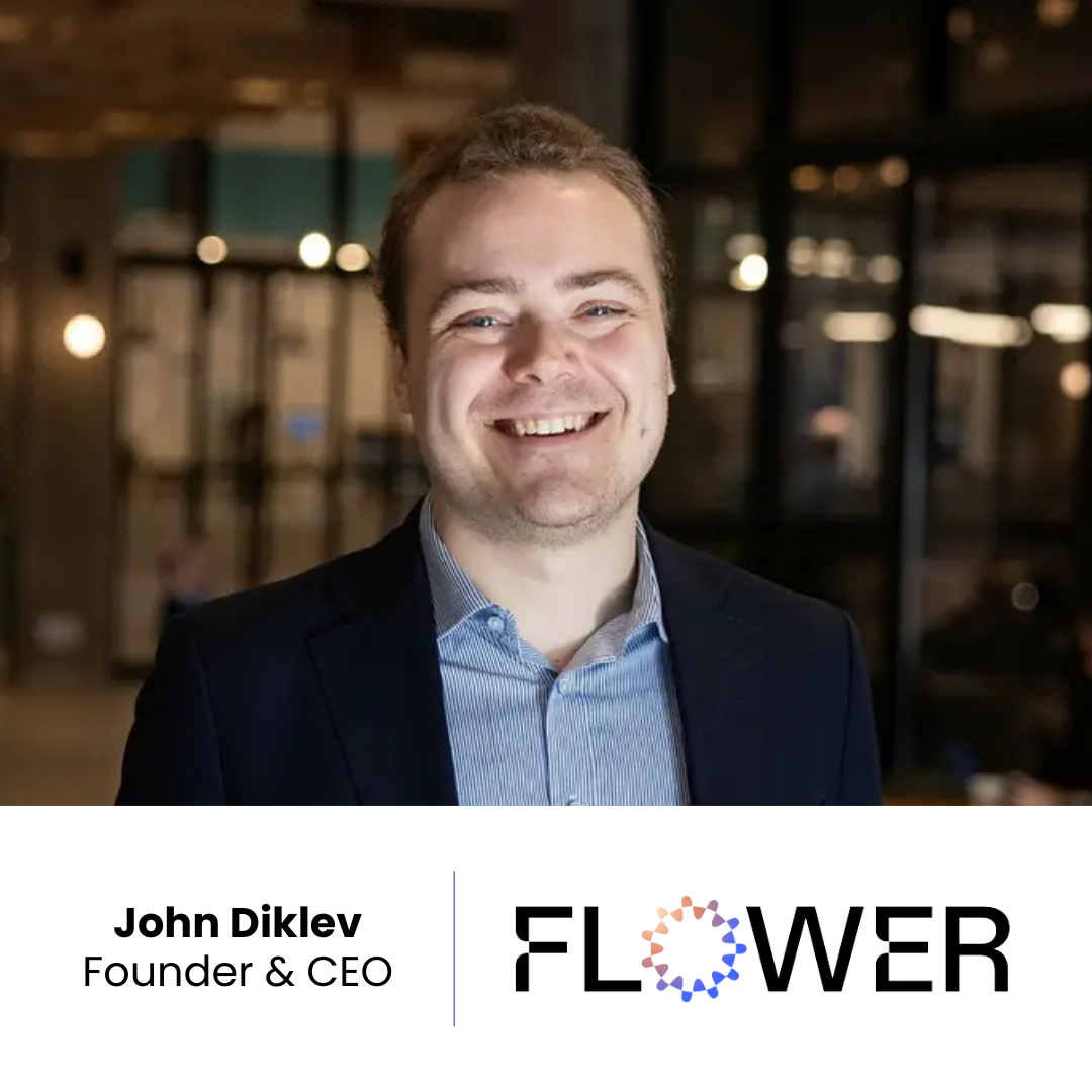 John Diklev, the CEO and Founder of Flower, with their logo overlaid, following their $25M raise