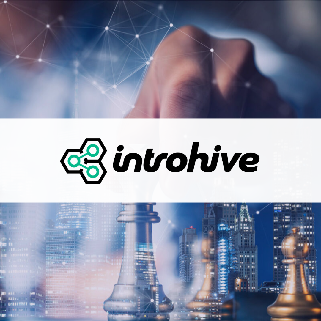 Corporate Real Estate (CRE) analytics, represented as a game of chess, with the Introhive logo overlaid