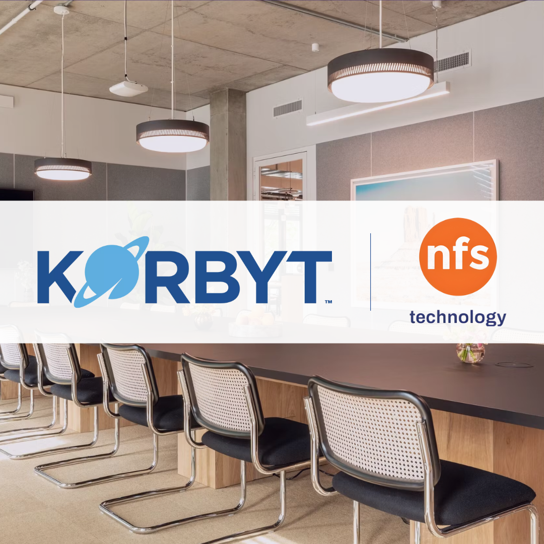 A premier workplace with the Korbyt and NFS Technologies logos overlaid