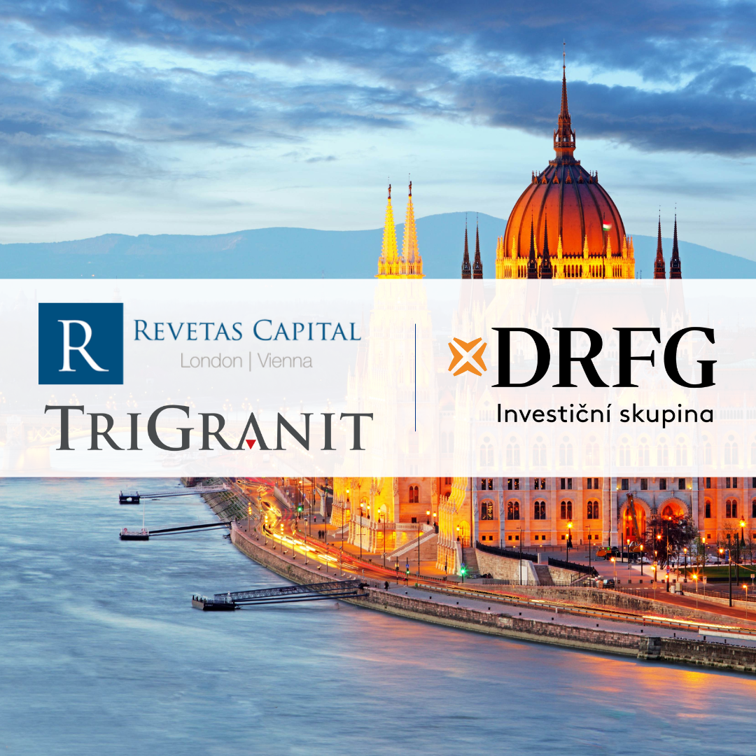 Budapest prime RE, with the Revetas Group, TriGranit, and DRFG Investment Group logos overlaid