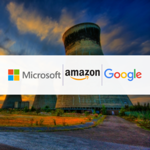 Decommissioned data centres with the Google, Microsoft, and Amazon logos overlaid