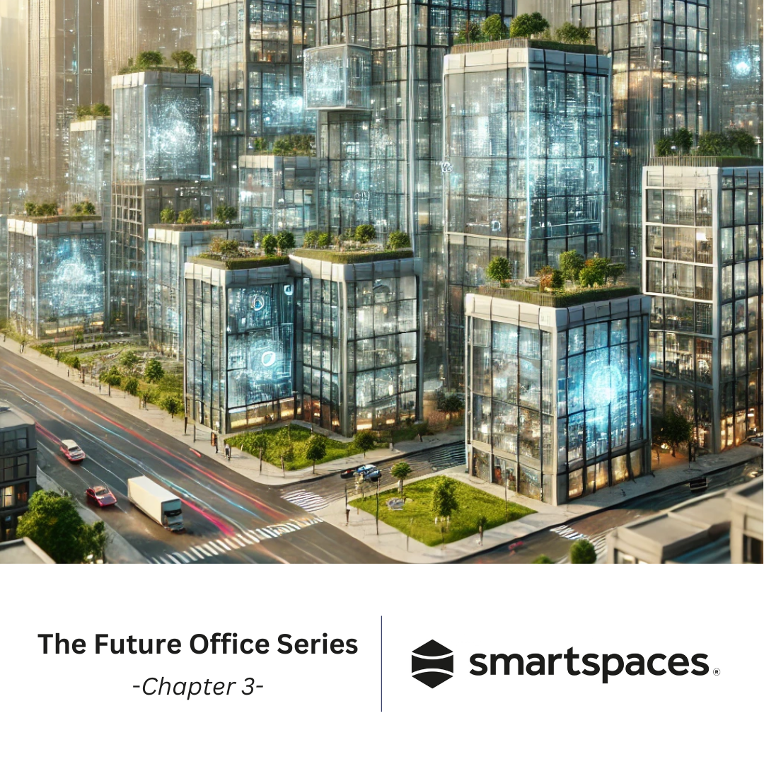 Futuristic real estate, with the Smart Spaces logo overlaid, demonstrating 'Space-as-a-Service'