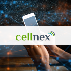 Mobile phone in the hands of a modern-day worker, with the Cellnex logo overlaid