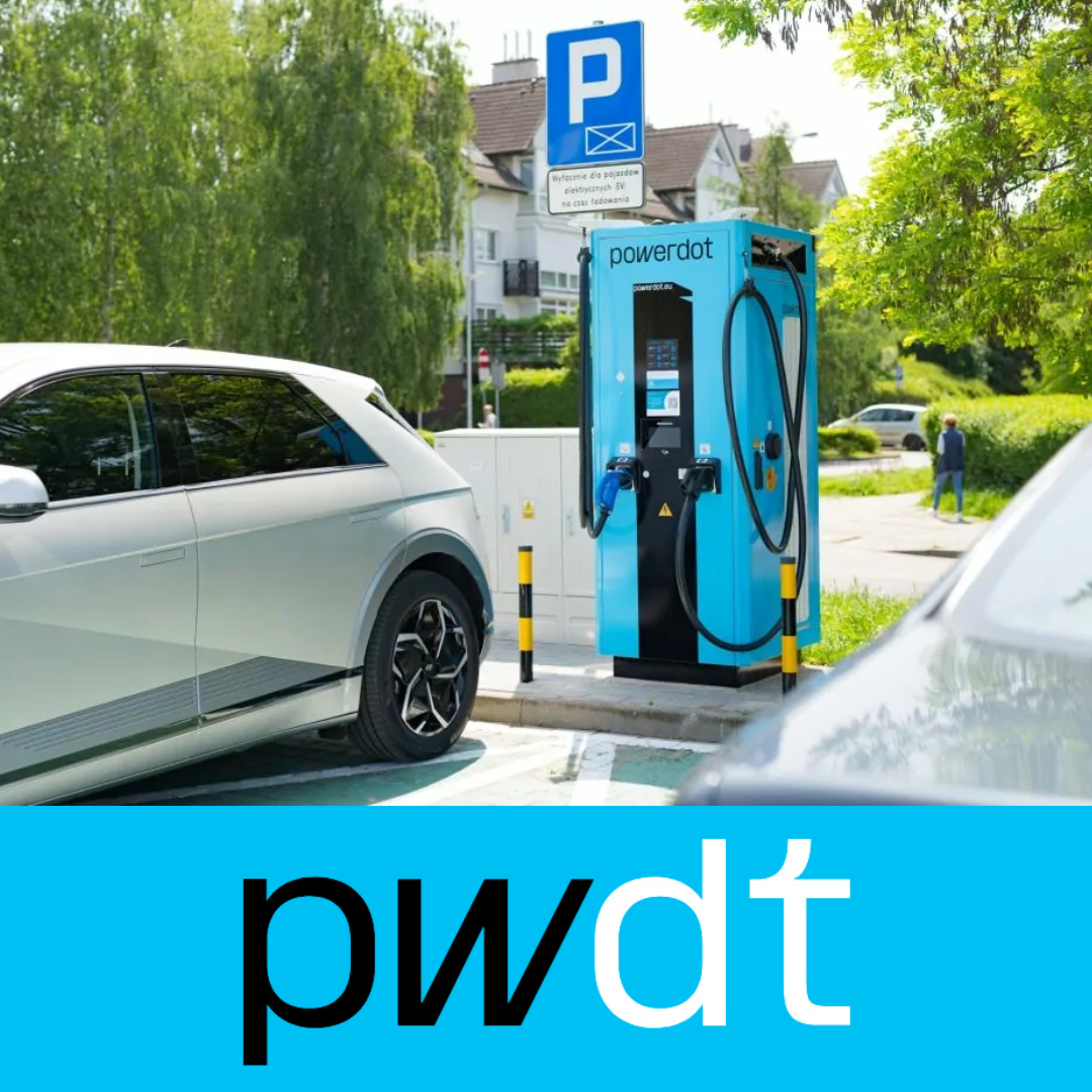 Powerdot EV charging point with the Powedot logo overlaid, following their €165M raise