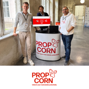 Propcorn - the AI-based property platform - founders with the Propcorn logo overlaid