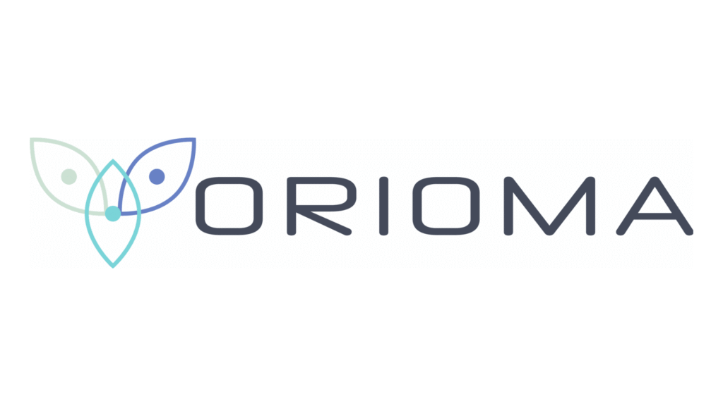 Oriona logo with overlapping teal and blue leaf shapes and the word ORIONA in dark blue text to the right.