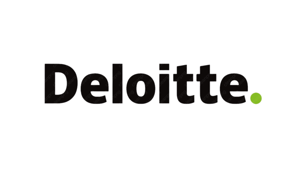 Deloitte logo: bold black wordmark with a lime green dot at the end.