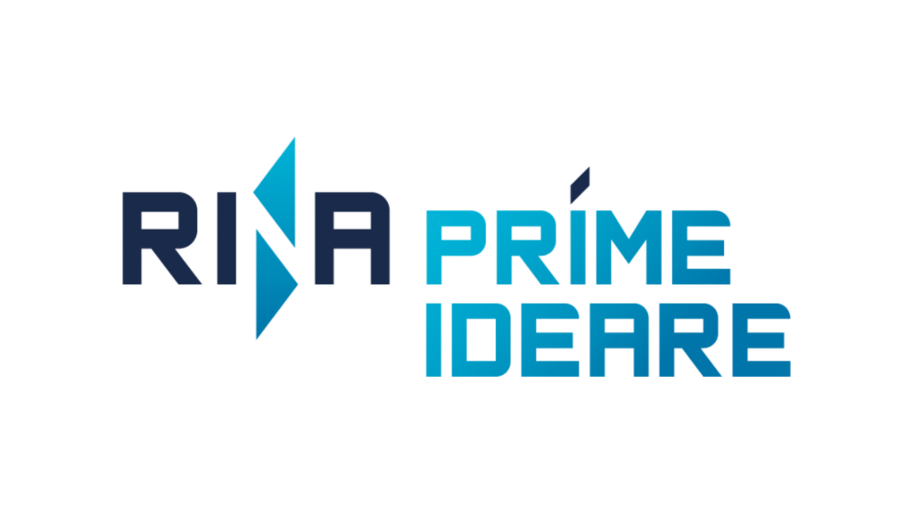 RINA PRIME IDEARE logo: dark navy RINA text with a teal chevron arrow, then blue PRIME IDEARE text on white background.