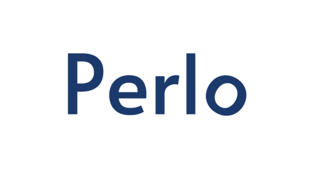 Perlo logo in dark blue wordmark on white background.
