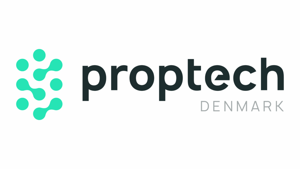 Proptech Denmark logo with teal interconnected-dot icon on the left and bold black 'proptech' text, 'DENMARK' in gray