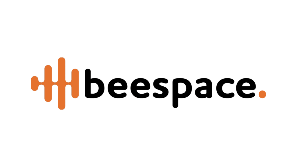 Beespace logo: orange vertical wave icon to the left and lowercase black 'beespace' text, ending with an orange dot.