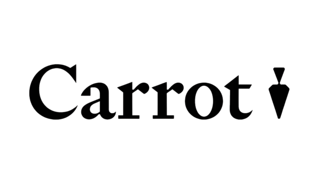 Logo reading 'Carrot' in a bold serif font with a carrot-shaped exclamation mark at the end.