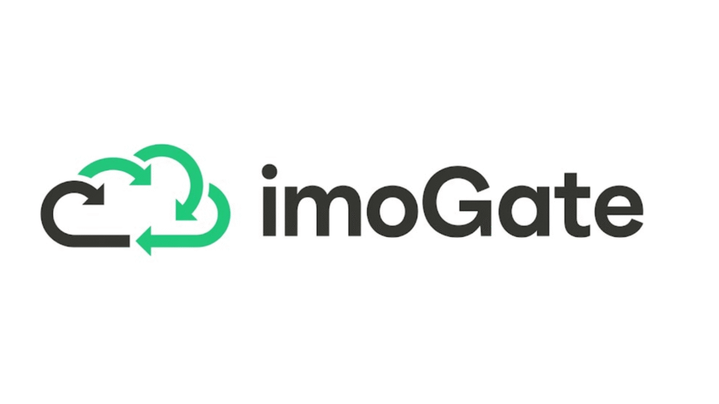 imoGate logo: a cloud formed by green arrows next to the bold 'imoGate' wordmark in dark gray/black
