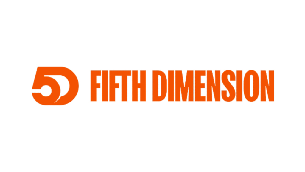 Fifth Dimension logo: orange circular emblem to the left of bold uppercase 'FIFTH DIMENSION' on a white background.