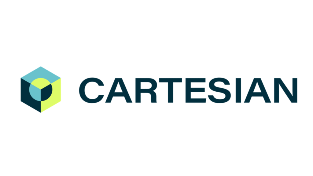 Cartesian logo: a 3D hexagonal cube in teal, light blue, dark blue and lime sits left of the bold word CARTESIAN in dark blue.