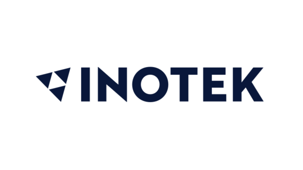 INOTEK logo: dark blue wordmark with a triangular geometric emblem to the left.