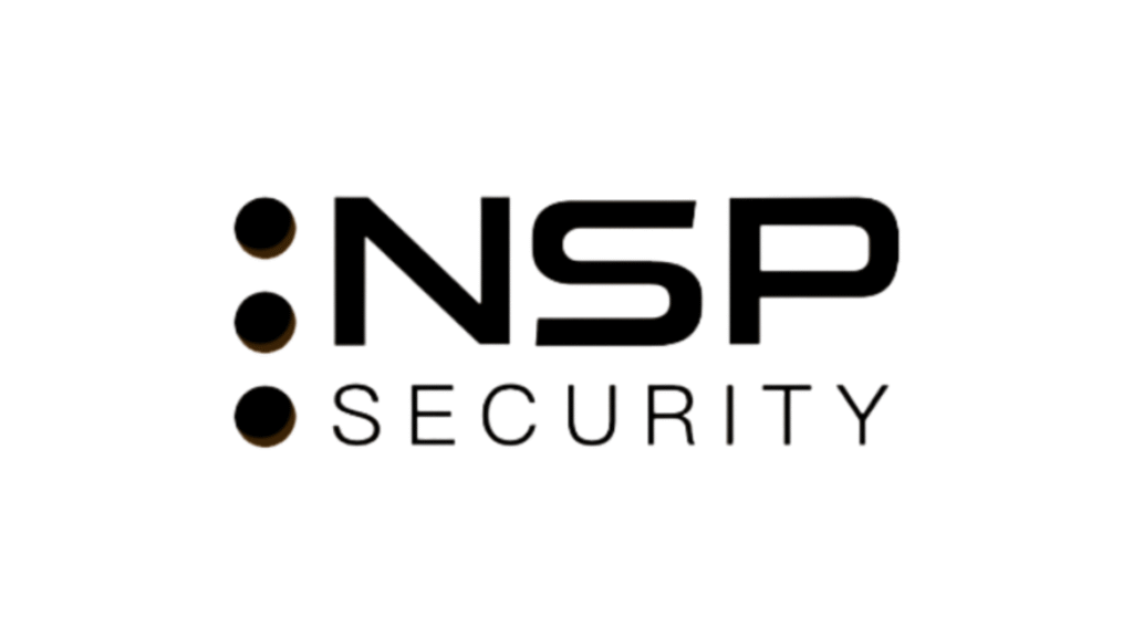 NSP Security logo: bold 'NSP' with a vertical trio of black dots on the left and 'SECURITY' beneath.