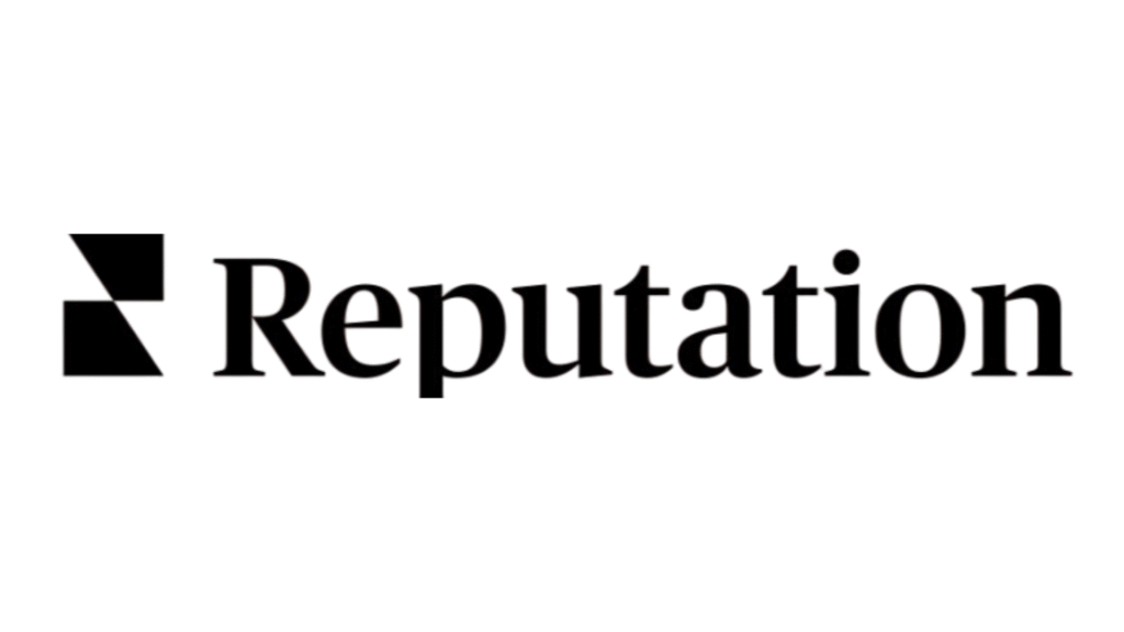 Reputation logo: geometric black mark to the left of the serif wordmark 'Reputation'