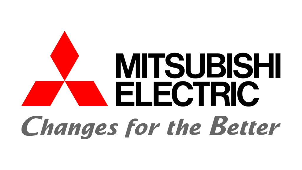 Mitsubishi Electric logo: red three-diamond emblem beside bold black 'MITSUBISHI ELECTRIC' text and gray 'Changes for the Better' slogan