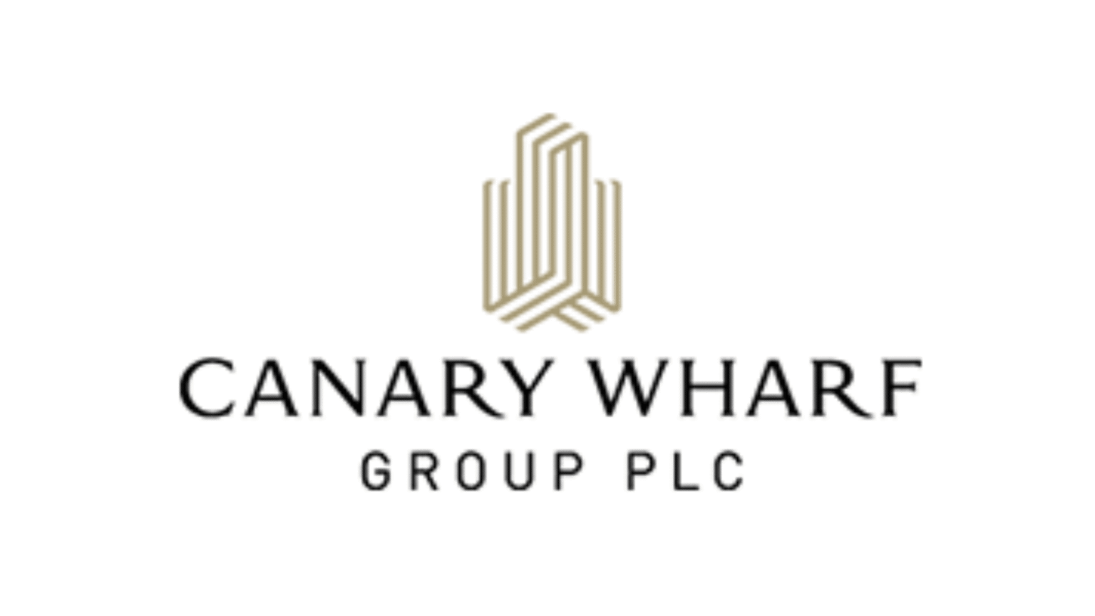 Canary Wharf Group PLC logo with a gold geometric tower emblem above the wordmark
