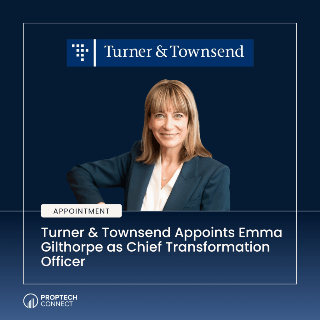 Turner & Townsend announcement banner with Emma Gilthorpe’s photo and Chief Transformation Officer title