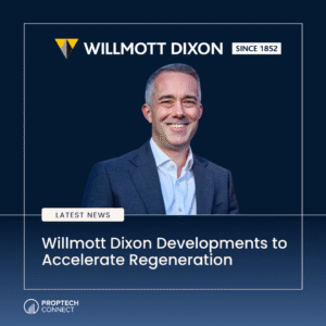 Willmott Dixon header with a smiling man in a suit and the headline 'Willmott Dixon Developments to Accelerate Regeneration' (Latest News).