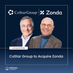 Acquisition banner: CoStar Group to Acquire Zonda with two executives posing against a dark blue background.