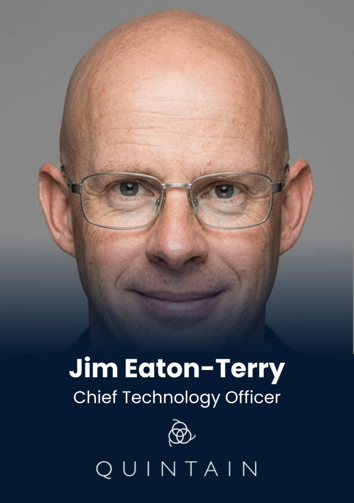 Head-and-shoulders portrait of a bald man with glasses, neutral background and a dark blue banner displaying 'Chief Technology Officer'.