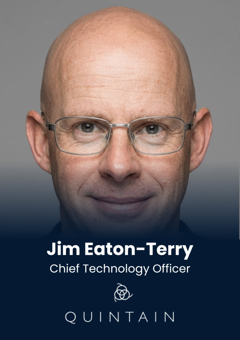 Head-and-shoulders portrait of a bald man with glasses, neutral background and a dark blue banner displaying 'Chief Technology Officer'.