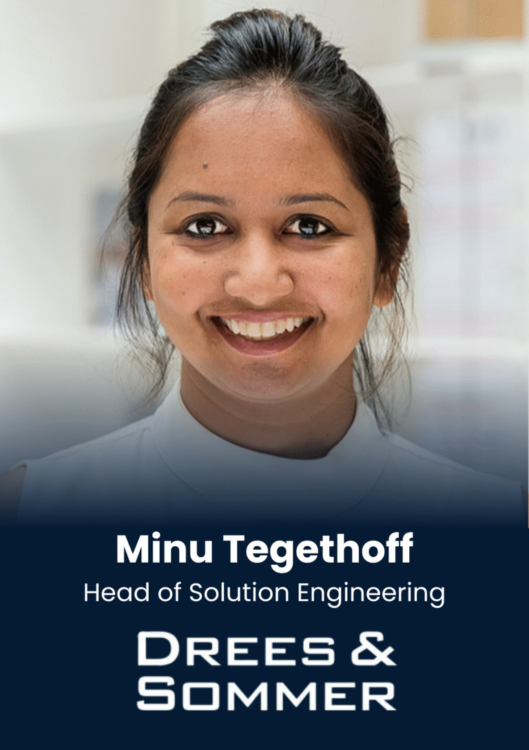 Portrait of Minu Tegethoff, Head of Solution Engineering at Drees & Sommer, smiling.