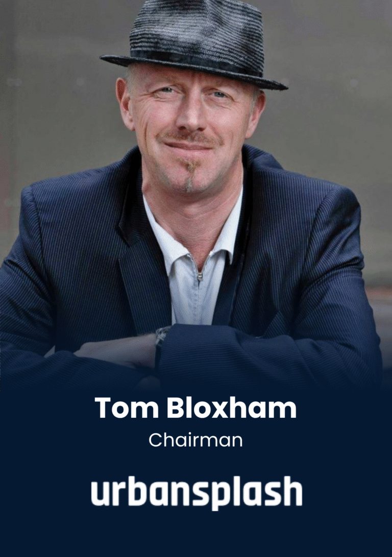 Portrait of Tom Bloxham, chairman, wearing a fedora and navy pinstripe jacket.