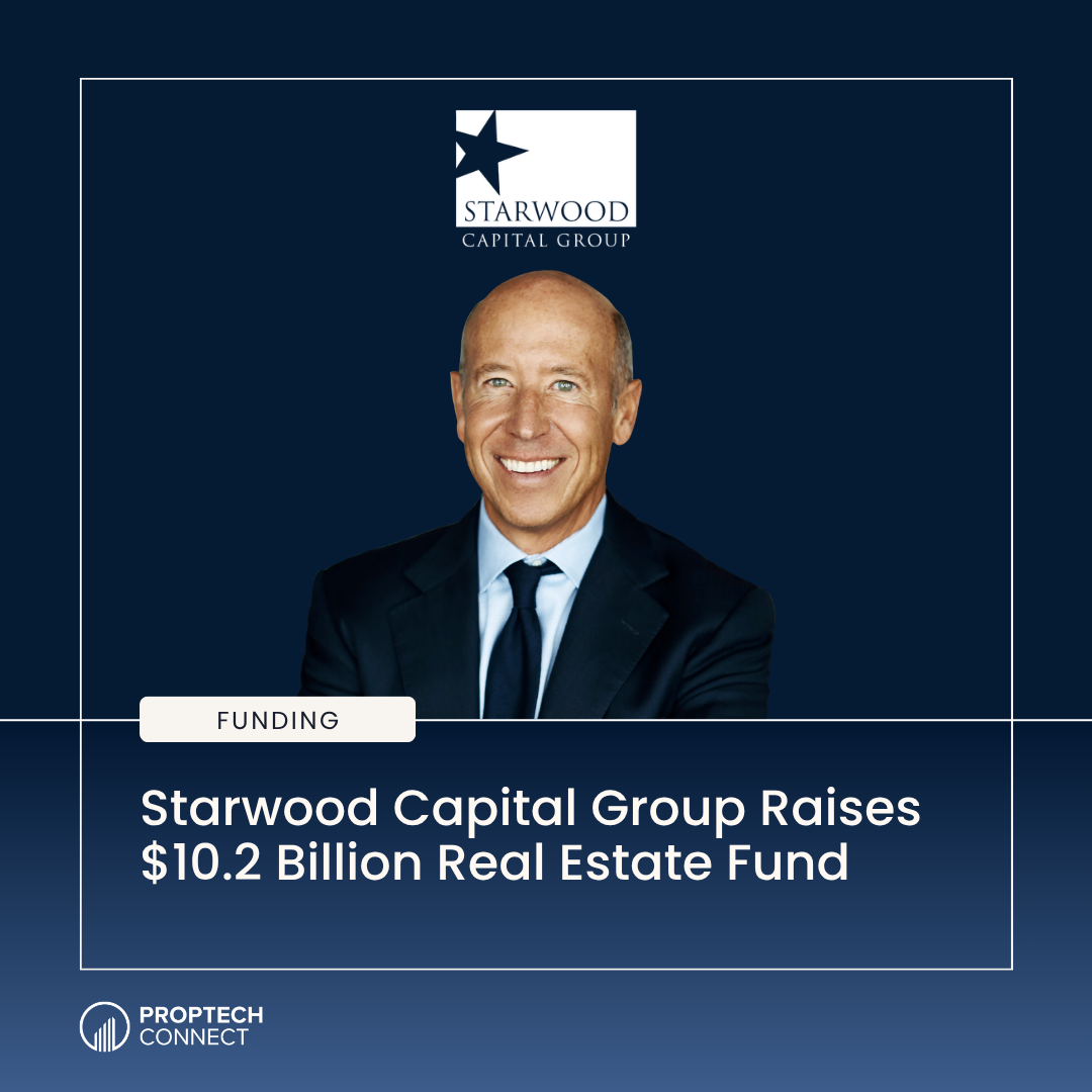News graphic: Starwood Capital Group raises $10.2B real estate fund, with a smiling executive and the Starwood logo.