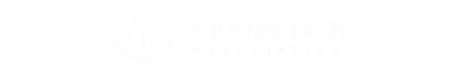 UKPropTech Association logo (white) with a geometric diamond icon on a black background