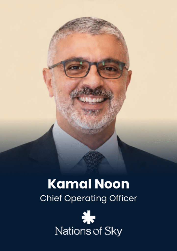 Portrait of Kamal Noon, Chief Operating Officer, Nations of Sky (head and shoulders, smiling in a suit)