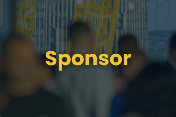 Blurred group photo banner with bold yellow 'Sponsor' text overlay